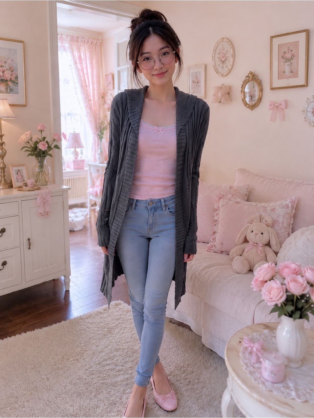 Arizona Jean co. ribbed knit open front hooded cardigan sweater